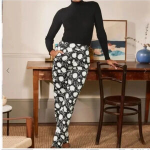 Boden Ludlow Satin Trousers Pants Black Leafy Bud Floral Print Womens Size 6